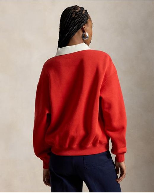 Polo Ralph Lauren Red Crest Polo-Collar Fleece Crewneck