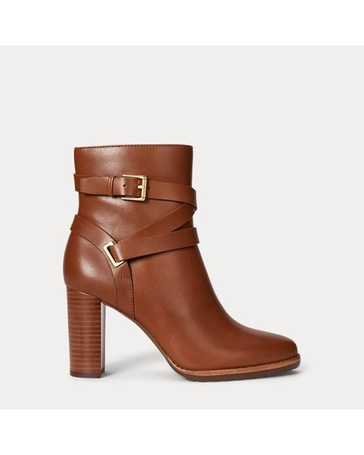 Ralph Lauren Brown Collins Calfskin Bootie Heel