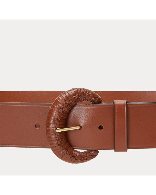 Lauren by Ralph Lauren Brown Crescent-buckle Leather Wide Belt