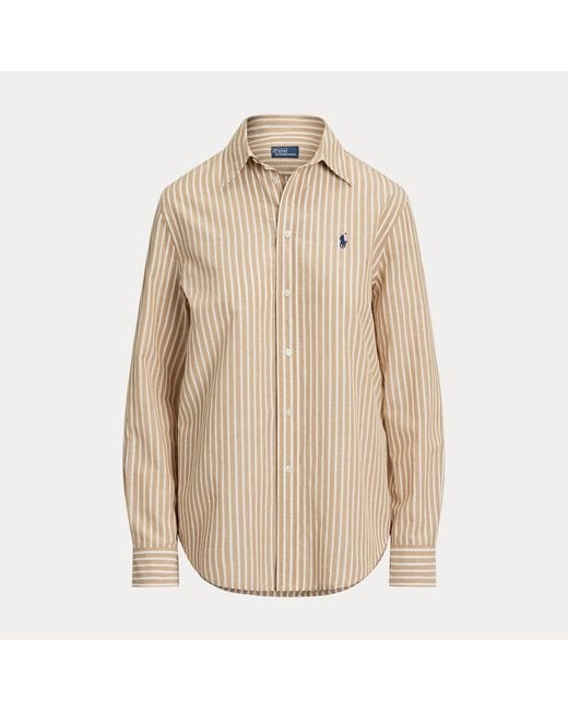 Polo Ralph Lauren Brown Classic Fit Striped Cotton-Linen Shirt