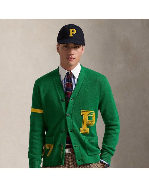 Polo Ralph Lauren Green Cotton Letterman Cardigan for men