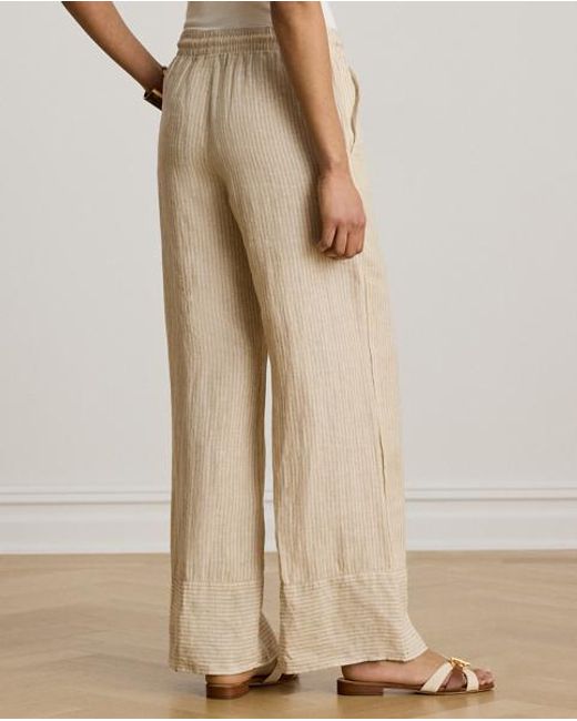 Ralph Lauren Natural Striped Linen Wide-Leg Pant
