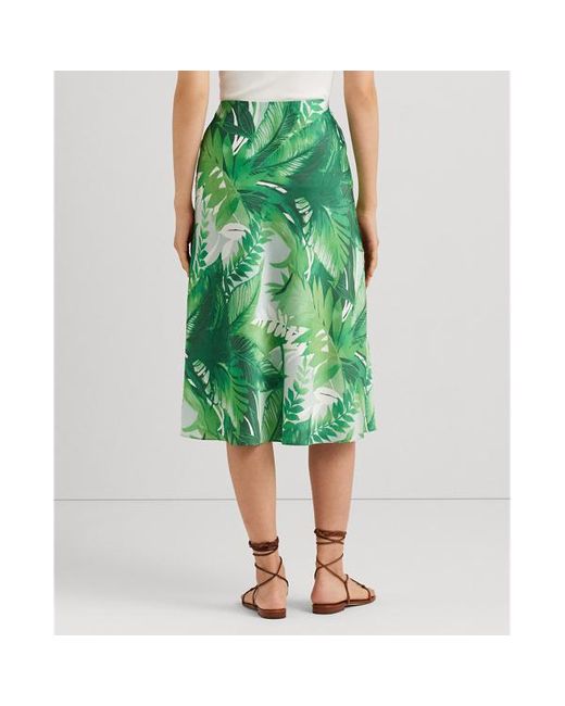 Lauren by Ralph Lauren Green Ralph Lauren Palm Frond-print Charmeuse Midi Skirt