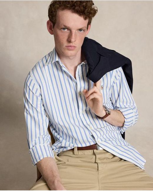 Polo Ralph Lauren Blue Custom Fit Striped Oxford Shirt for men