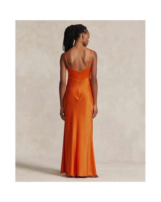 Polo Ralph Lauren Orange Ärmelloses Abendkleid aus Satin