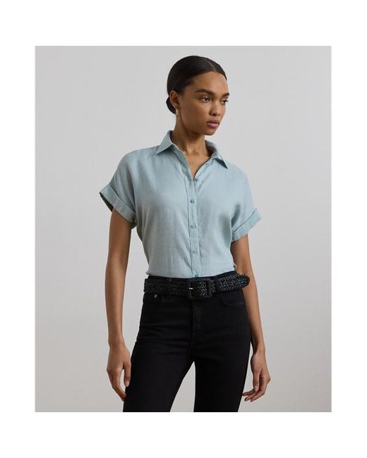Camicia a maniche corte in lino di Ralph Lauren in Blue