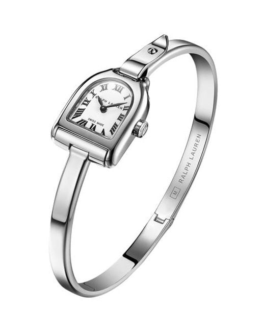 Ralph Lauren White Mini Steel Watch With Bangle Bracelet