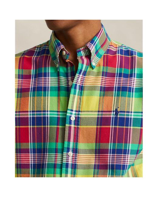 Polo Ralph Lauren Green Slim Fit Plaid Oxford Shirt for men