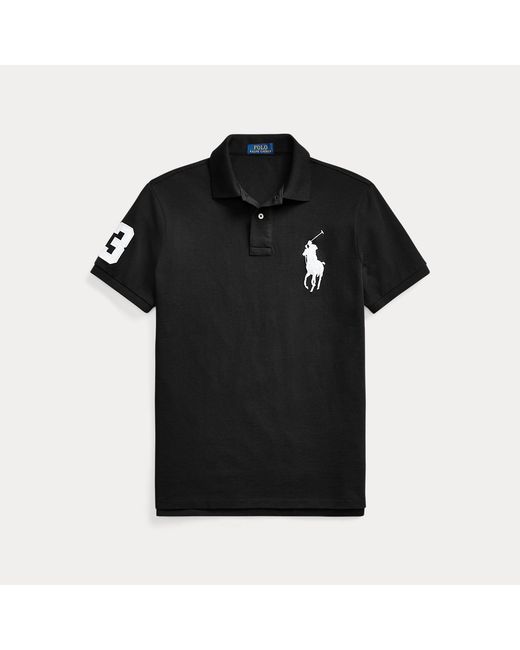 Polo Ralph Lauren Black Custom Slim Fit Big Pony Mesh Polo Shirt for men