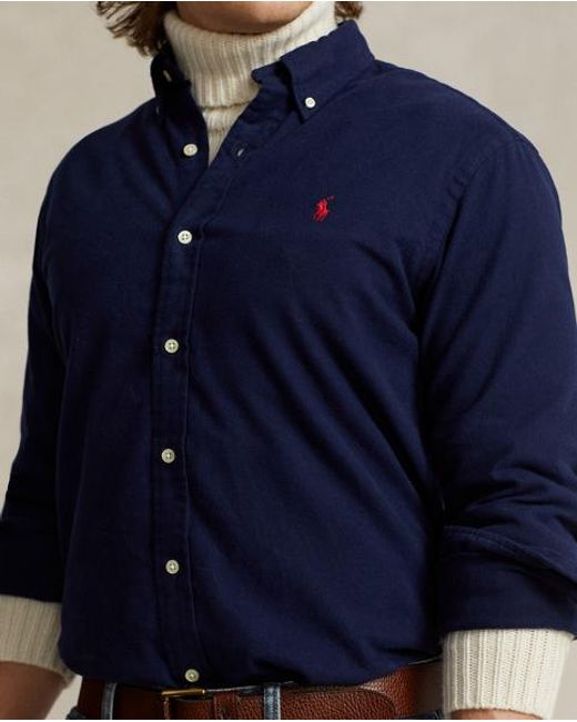 Polo Ralph Lauren Blue Custom Fit Brushed Flannel Shirt for men