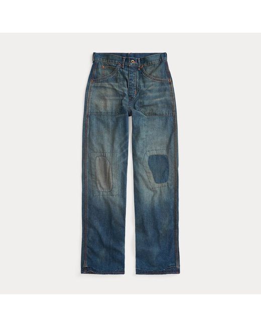 Jeans Ashthorn con rammendi e fibbia di RRL in Blue