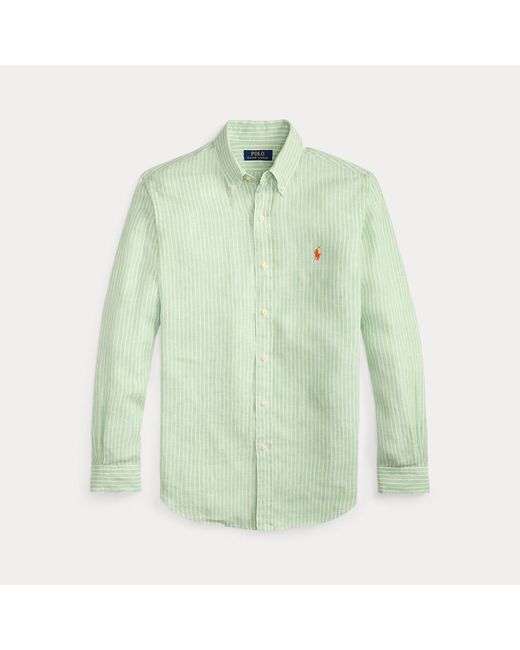 Polo Ralph Lauren Gray Custom Fit Striped Linen Shirt for men