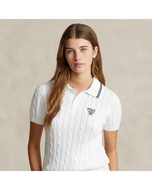 Polo Wimbledon in cotone a trecce di Polo Ralph Lauren in White