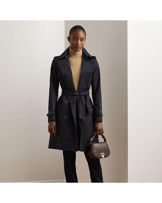 Ralph Lauren Blue Zweireihiger Trenchcoat Mit Baumwolle