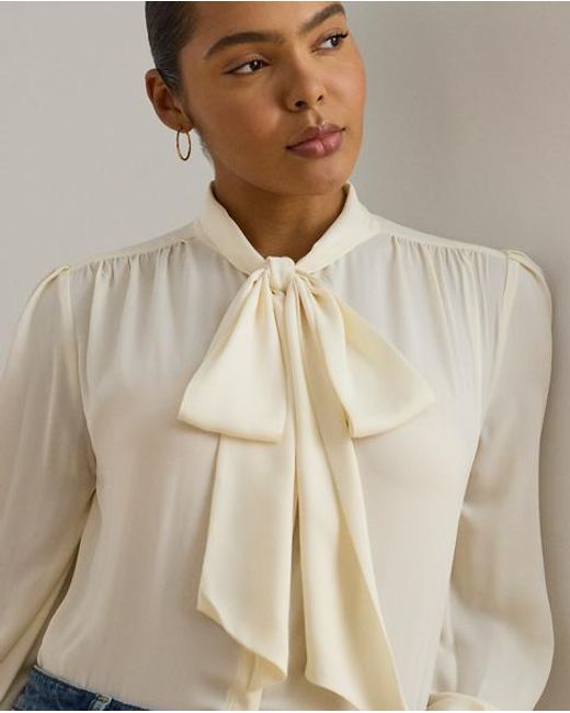 Ralph Lauren Natural Georgette Tie-Neck Blouse