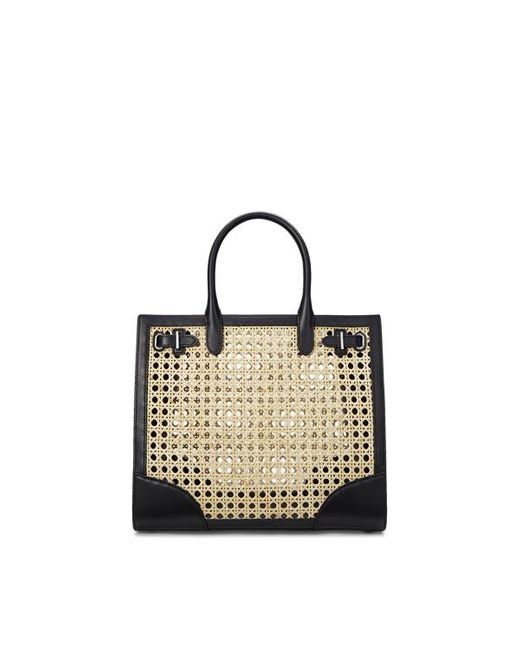 Tote Devyn media in pelle e rattan di Ralph Lauren in Black