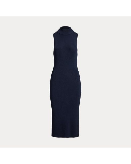 Abito in maglia con collo a lupetto di Ralph Lauren in Blue