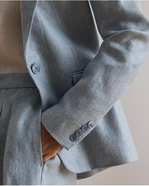 Ralph Lauren Blue Foiled Basket-Weave Linen-Cotton Blazer