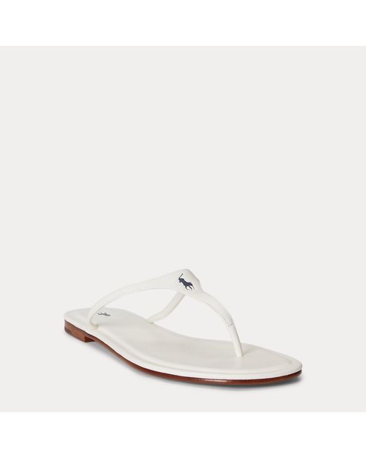 Polo Ralph Lauren White Polo Play Leather Thong Sandal