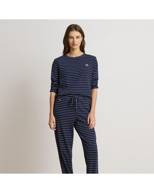 Ralph Lauren Blue Striped Interlock Jogger Pyjama Set