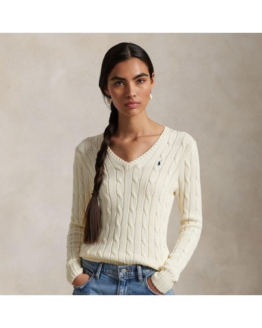 Polo Ralph Lauren Natural Cable-Knit Cotton V-Neck Jumper