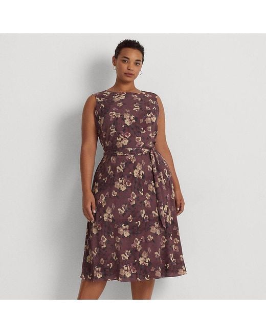 Lauren by Ralph Lauren Ralph Lauren Floral Belted Bubble Crepe Dress in