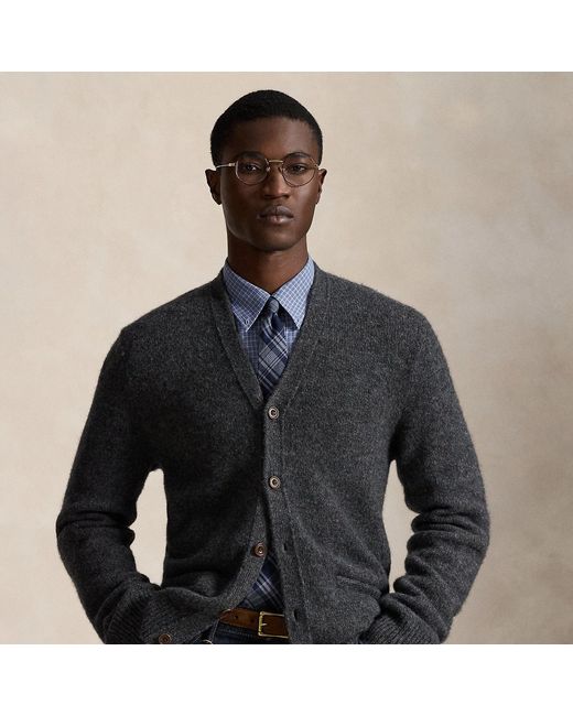 Polo Ralph Lauren Black Suede-Patch Wool-Blend Cardigan for men