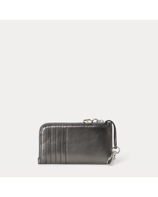 Ralph Lauren Gray Metallic Nappa Leather L-Zip Card Case