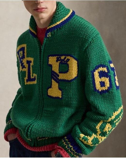 Polo Ralph Lauren Green Varsity-Inspired Wool Full-Zip Jumper for men