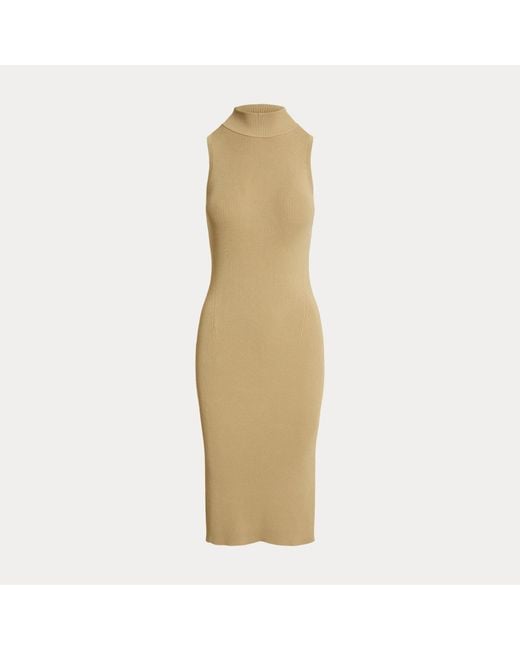 Ralph Lauren Natural Ribbed Sleeveless Mockneck Sweater Dress