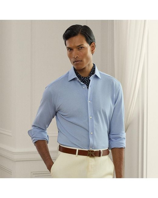 Ralph Lauren Blue Knit Oxford Shirt for men