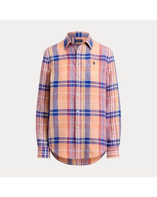 Polo Ralph Lauren Orange Classic Fit Plaid Linen Shirt