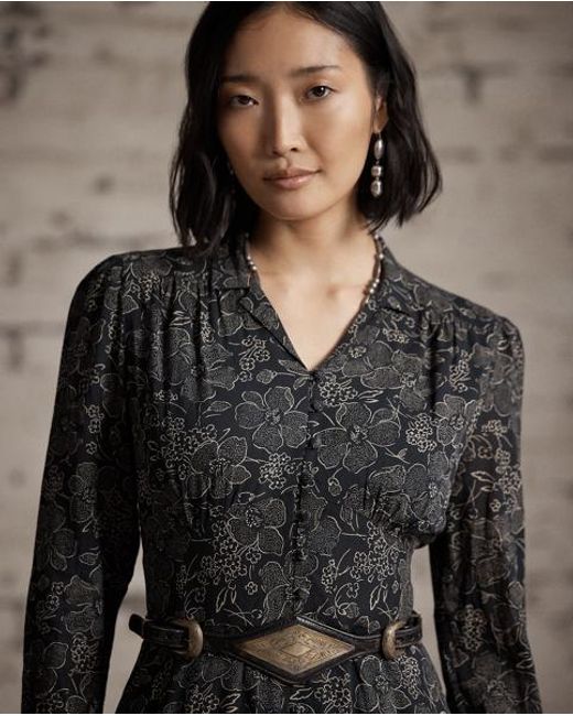RRL Metallic Floral-Print Crepe Dress