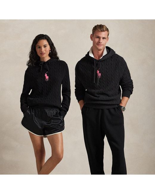 Polo Ralph Lauren Black Pony Cable-Knit Hoodie