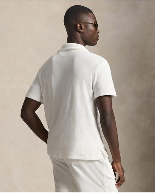 Polo Ralph Lauren White Custom Slim Fit Terry Camp Shirt for men