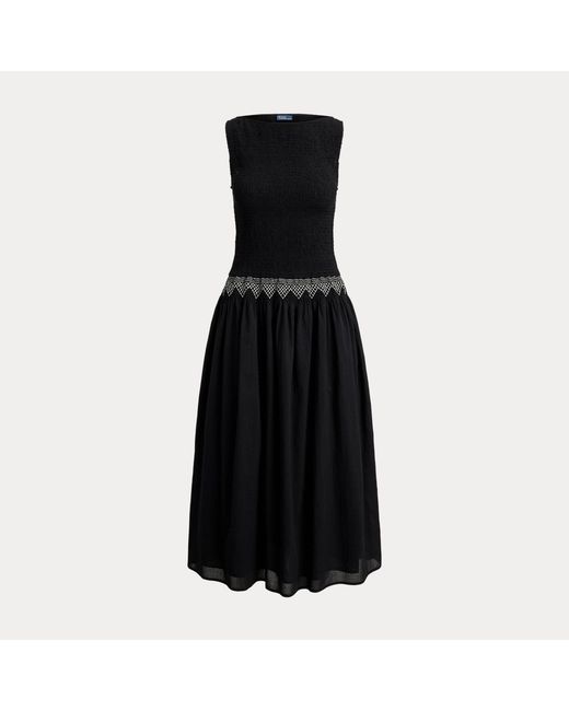 Ralph Lauren Blue Smocked Cotton Voile Dress