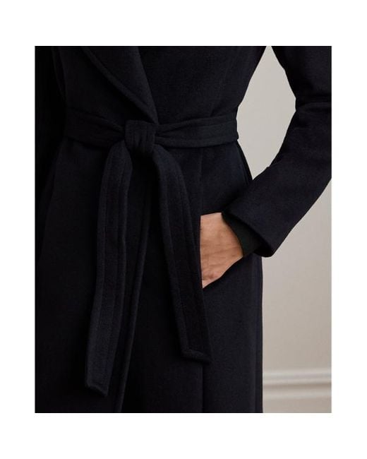 Ralph Lauren Black Belted Wool-blend Wrap Coat