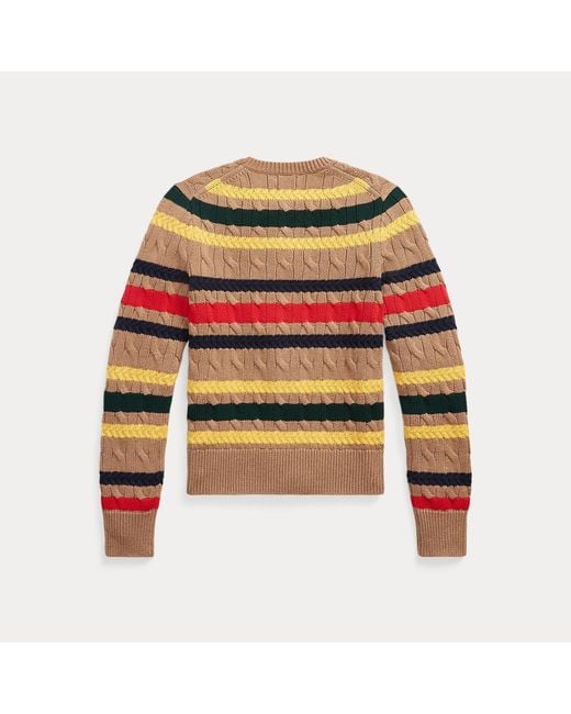 Polo Ralph Lauren Red Striped Cable-Knit Cotton Cardigan