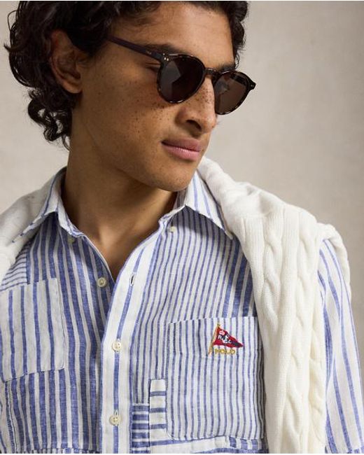 Polo Ralph Lauren Blue Classic Fit Patchwork Linen Shirt for men