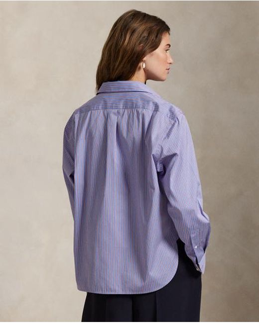 Polo Ralph Lauren Purple Cropped Boxy Fit Striped Cotton Shirt