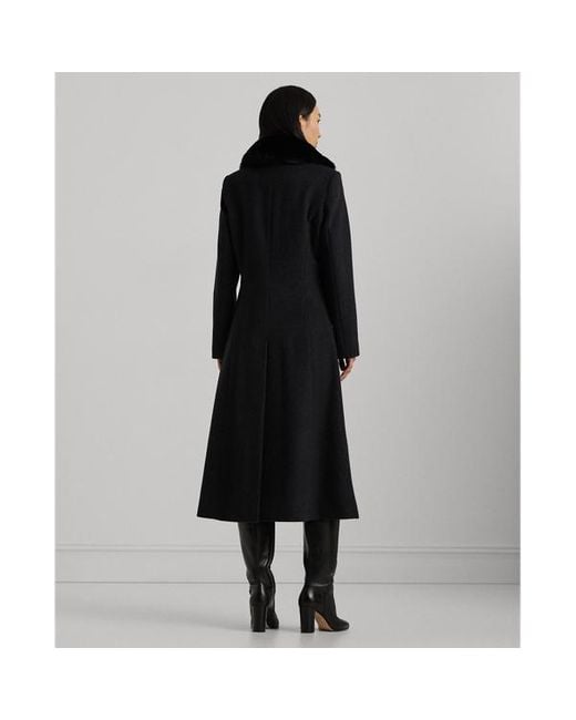 Ralph Lauren Black Faux-fur-collar Wool-blend Coat