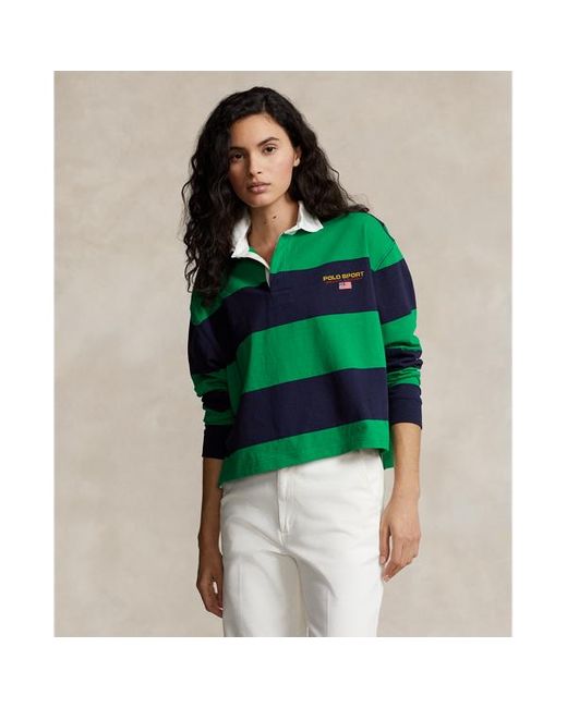 Polo Ralph Lauren Green Striped Cropped Rugby Shirt