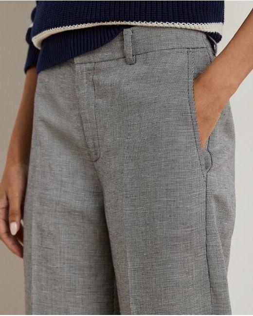 Ralph Lauren Gray Basket-Weave Linen-Blend Cropped Trouser