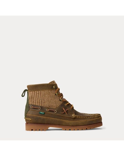 Ralph Lauren Brown Ranger Mid Suede & Wool Tweed Boot for men