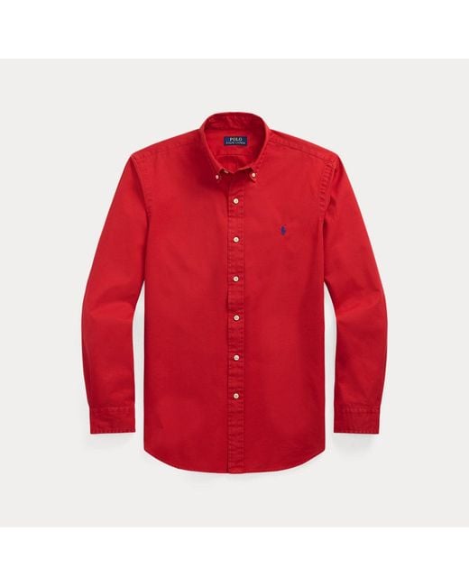 Camicia in twill Custom-Fit di Polo Ralph Lauren in Red da Uomo