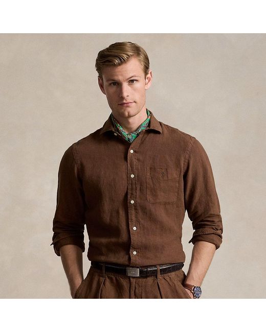 Ralph Lauren Brown Classic Fit Linen Shirt for men