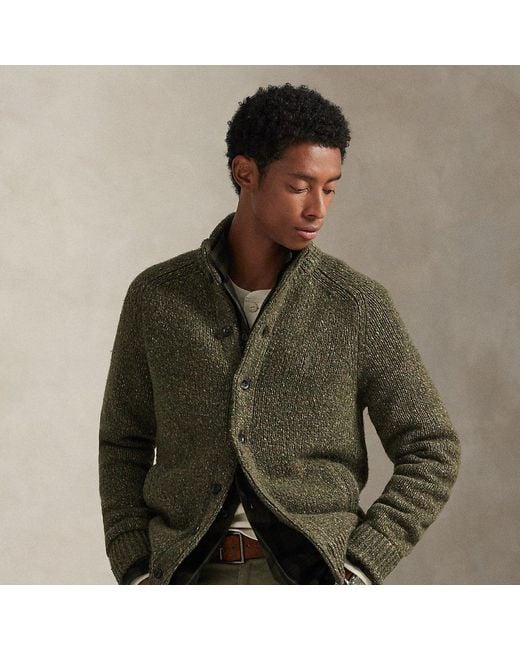 Ralph Lauren Green Wool-Blend Mockneck Cardigan for men