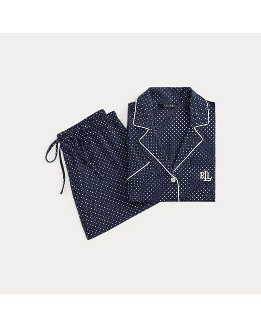 Ralph Lauren Blue Polka-Dot Cotton Jersey Boxer Sleep Set