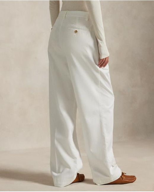 Polo Ralph Lauren White Pleated Cotton-Blend Relaxed Trouser