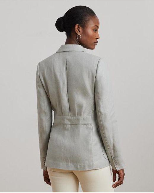 Ralph Lauren Gray Folierter Leinen-Baumwoll-Blazer